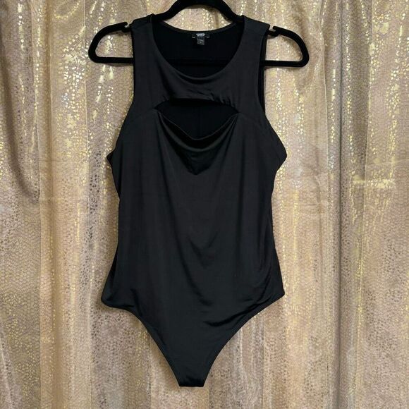 Express Black Cutout Body Contour High Neck Bodysuit Large - Picture 1 of 7